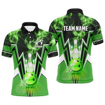 Green Lightning Thunder Bowling Polo Shirt S-5XL