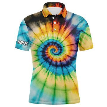 Custom Team Golf Shirt with Colorful Swirl Tie Dye Men's Polo Shirt S-5XL