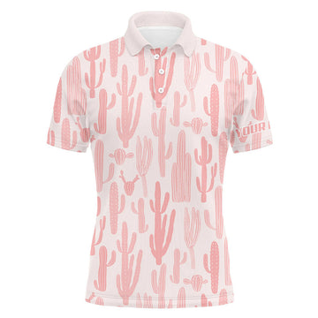 Personalized Pink Cactus Golf Polo Shirt Custom Funny Gift Mens Polo Shirt S-5XL