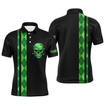 Custom Green Argyle Plaid Skull Golf Apparel Men's Polo Shirt S-5XL