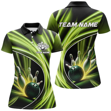 Custom Green Light Bowling Team Shirt for Women Bowlers Women's Polo Shirts S-5XL