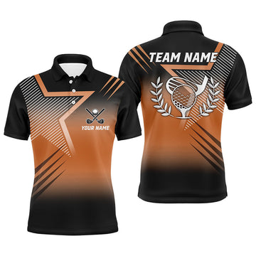 Black Orange Star Pattern Golf Custom Mens Polo Shirt S-5XL