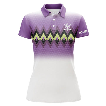 Custom Name Purple Argyle Stripe Golf Shirt Ladies Top Women's Polo Shirts S-5XL