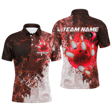 Red Camo Flame Bowling Style Men's Polo Shirt S-5XL