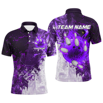 Purple Camo Flame Bowling Polo Shirt Mens Polo Shirt S-5XL