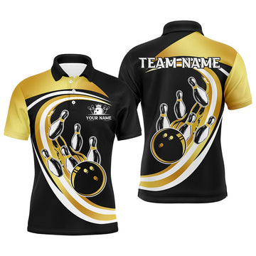 Black Gold Bowling Style Short Sleeve Mens Polo Shirt S-5XL