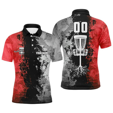 Custom Name and Number Disc Golf Basket Shirt Red Men's Polo Shirt S-5XL