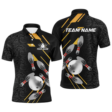 Silver Bowling Ball Pins Team Bowling Shirts Custom Men's Polo Shirt S-5XL