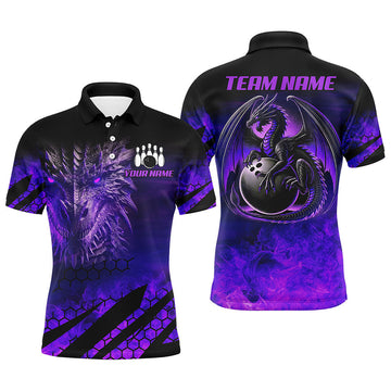 Black Purple Dragon Flame Custom Bowling Shirt For Men Polo Shirt S-5XL