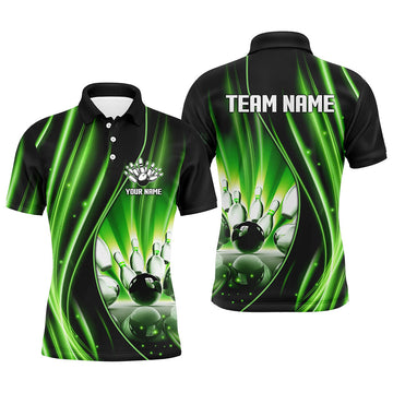 Green and black light Men Custom bowling team Polo Shirt Size S-5X