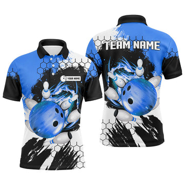 Custom Blue Flame Bowling Polo Shirts Team League Men's Polo Shirt S-5XL