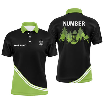 Black and Green Disc Golf Basket in Forest Custom Men's Polo Shirt S-5XL