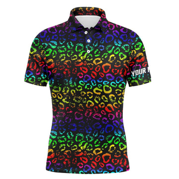 Personalized Rainbow Leopard Golf Shirt Custom Name Men's Polo Shirt