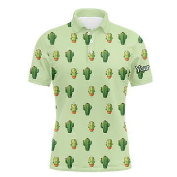 Personalized Green Cactus in Pot Pattern Custom Golf Men's Polo Shirt S-5XL
