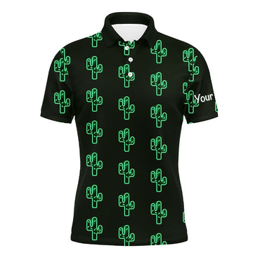 Personalized Green Neon Cactus Golf Custom Golfer Gifts Men's Polo Shirt S-5XL