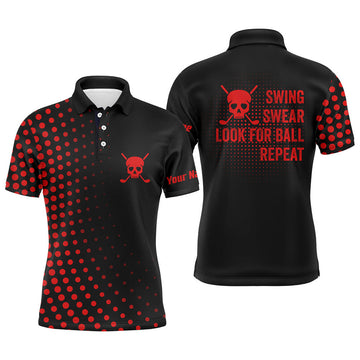 Custom Funny Red Golf Shirt Skull Dot Pattern Men's Polo Shirt S-5XL