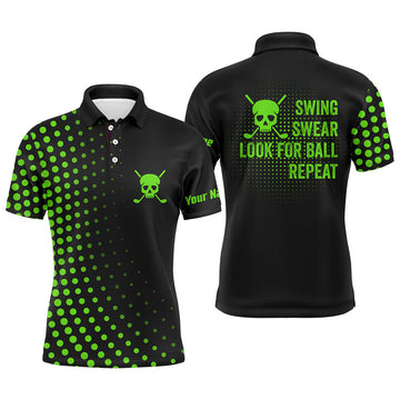Custom Funny Golf Shirt Swing Swear Skull Men's Polo Shirt S-5XL