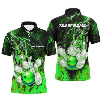 Custom Green Lightning Thunder Bowling Men's Polo Shirt S-5XL
