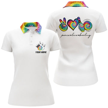 Custom Colorful Tie Dye Peace Love Bowling Shirt For Women's Polo Shirts S-5XL
