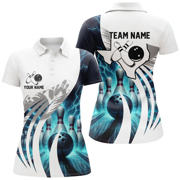 Custom Blue Lightning Thunder Bowling Shirt Texas Team Gift Women's Polo Shirts S-5XL