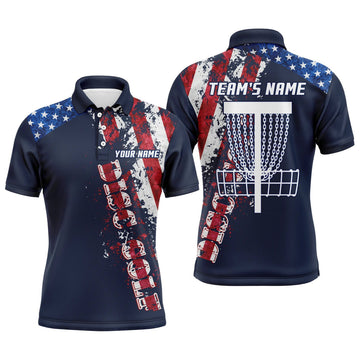 Custom Name Disc Golf American Flag Gift For Golf Lover Men's Polo Shirt S-5XL