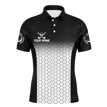 Black and White Hexagon Pattern Custom Golf Apparel Men's Polo Shirt S-5XL