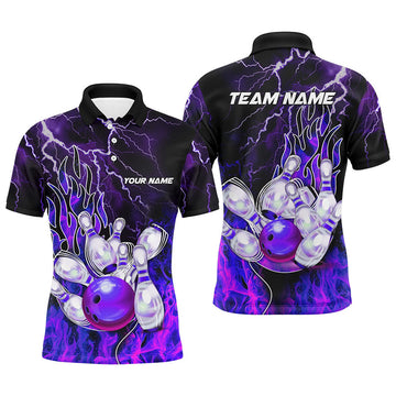 Custom Purple Lightning Thunder Bowling Men's Polo Shirt S-5XL