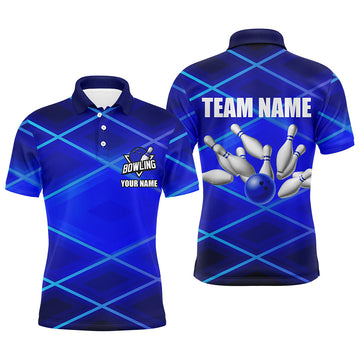 Custom Neon Blue Bowling Team 1/4 Zip Mens Polo Shirt S-5XL