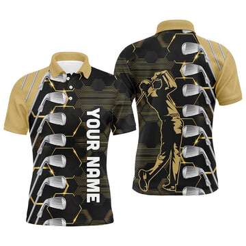 Custom Yellow Black Golf Clubs Personalized Golf Outfit Men's Polo Shirt S-5XL