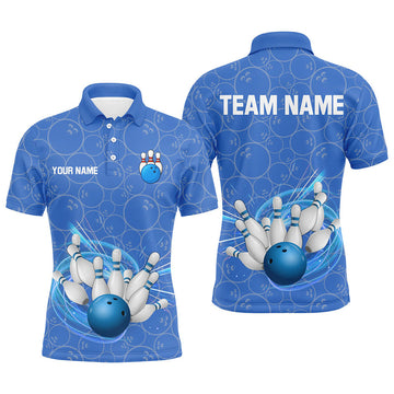 Blue Camo Bowling Quarter Zip Custom Team Uniform Men's Polo Shirt S-5XL