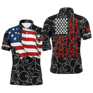 American Flag Black Camo Bowling Shirt Custom Men's Polo Shirt S-5XL
