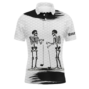 Black and White Pattern Funny Skeleton Halloween Golf Men's Polo Shirt S-5XL