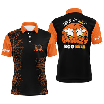 Custom Funny Black Orange Halloween Name Golf Gift Men's Polo Shirt S-5XL
