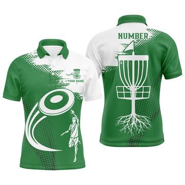 Custom Green and White Golf Polo with Name Number Disc Men's Polo Shirt S-5XL