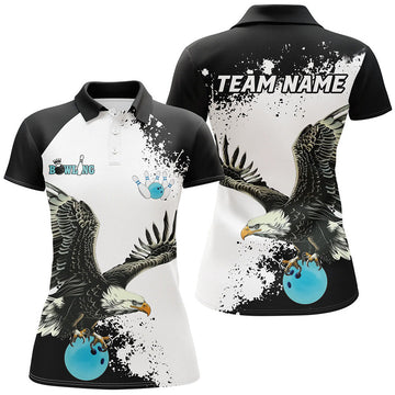 Custom Black White Eagle Team Bowling Gift For Bowlers Women's Polo Shirts S-5XL