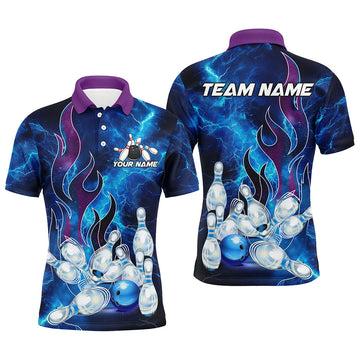 Blue Lightning Thunder Bowling Men's Polo Shirt S-5XL