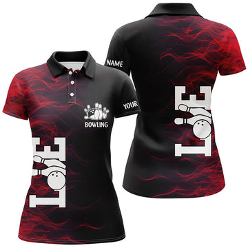 Custom Red Flame Bowling Shirt for Team Tournament Women's Polo Shirts S-5XL