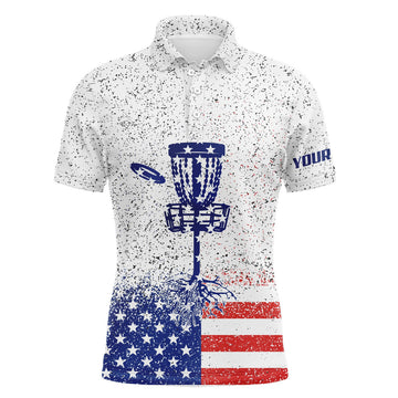 American Flag Disc Golf Custom Name Patriotic Men's Polo Shirt S-5XL