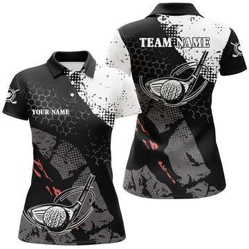 Custom Team Name Vintage Golf Clubs Black and White Women's Polo Shirts S-5XL