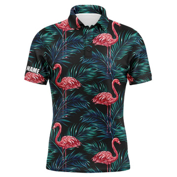 Flamingo Tropical Palm Leaves Custom Team Golf Mens Polo Shirt S-5XL