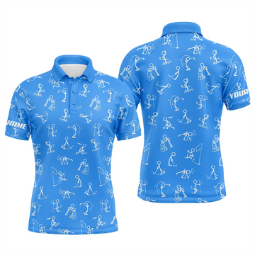 Custom Golf Polo UPF Shirt Custom Name Funny Pattern Blue Men's Polo Shirt S-5XL