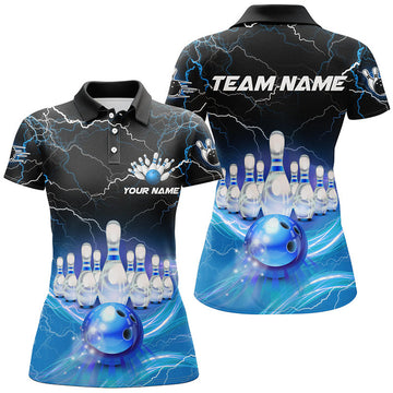 Custom Blue Lightning Bowling Shirt Gift for Bowlers Team Women's Polo Shirts S-5XL