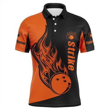Custom Black Orange Bowling Team Strike Polo Shirts Men's Polo Shirt S-5XL