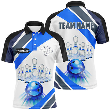 Blue Light Bowling Quarter Zip Team Polo Shirt Men's Polo Shirt S-5XL
