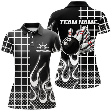 Custom Retro Black White Bowling Team Women's Polo Shirts S-5XL
