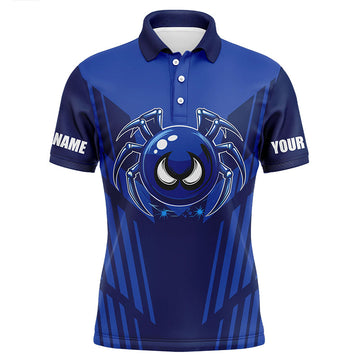 Funny Blue Spider Bowling Ball Graphic Men's Polo Shirt S-5XL