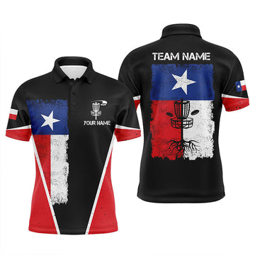 Black Vintage Texas Flag Patriot Frisbee Golf Shirt S-5XL Men's Polo Shirt