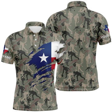 Texas Flag Camo Bowling Shirt for Men Custom Patriot Men's Polo Shirt S-5XL