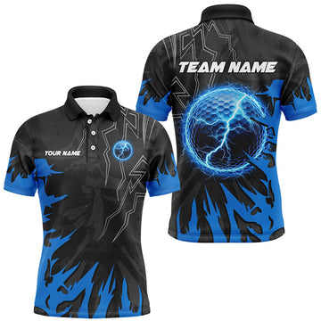 Custom Black and Blue Lightning Thunder Golf Outfit Men's Polo Shirt S-5XL