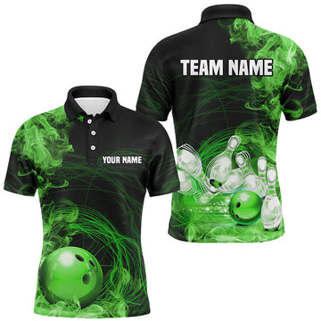 Green Flame Fire Bowling Mens Polo Shirt S-5XL